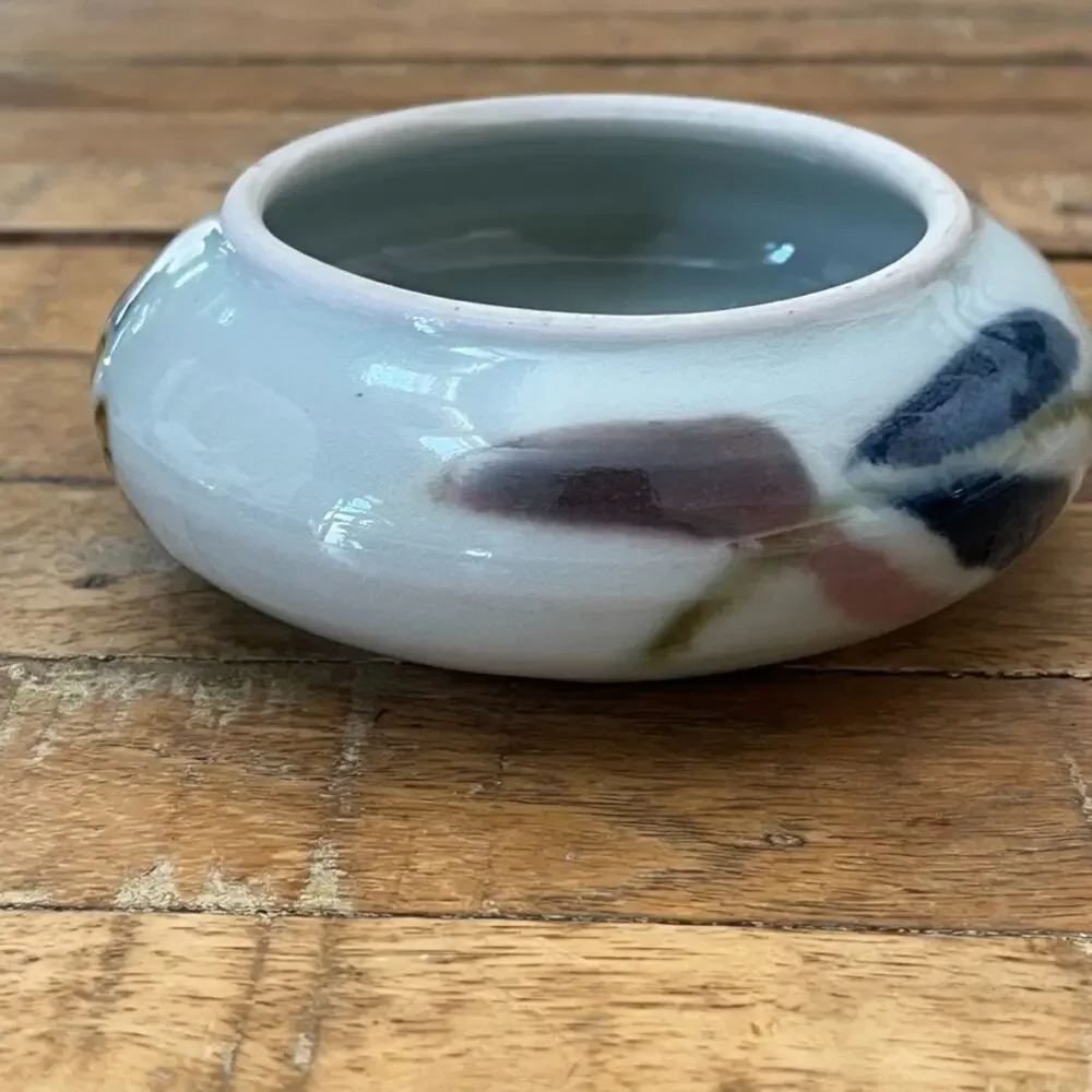 Glenn Burris Ceramic Pottery Round Flat Vase Flower Frog 5